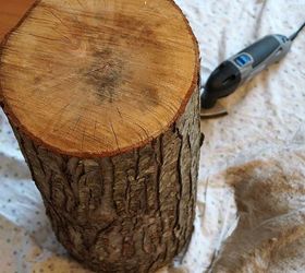 tree stump table, diy, painted furniture, rustic furniture, The process was pretty simple Using my Dremel I sanded the top and bottom of the stump smooth