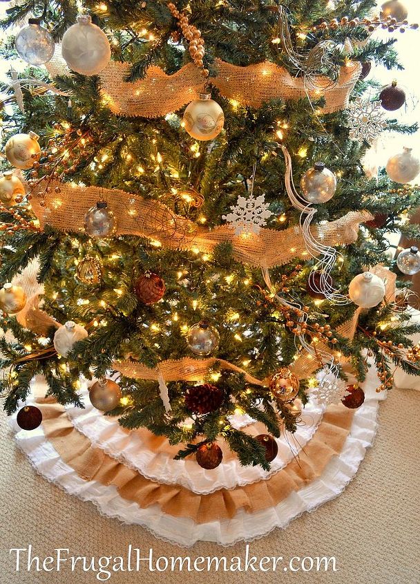 neutral christmas tree, seasonal holiday d cor, wreaths, Find the tutorial for my burlap and lace tree skirt on my blog