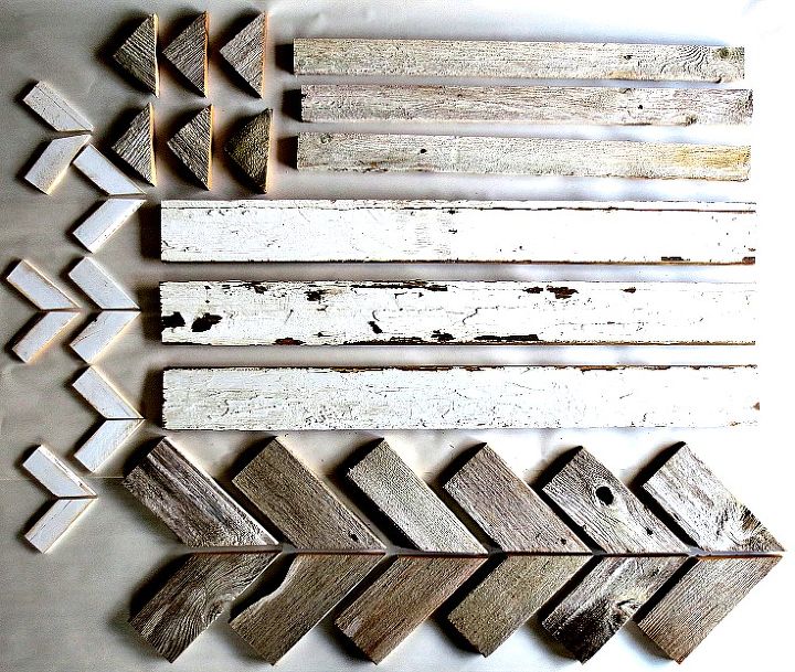 reclaimed wood snowflake winter decor myalteredstate, crafts, repurposing upcycling, seasonal holiday decor, woodworking projects, For this snowflake I chose these detail pieces 6 big V s6 small V s6 triangles3 longer boards3 shorter boards 45degree miter cuts