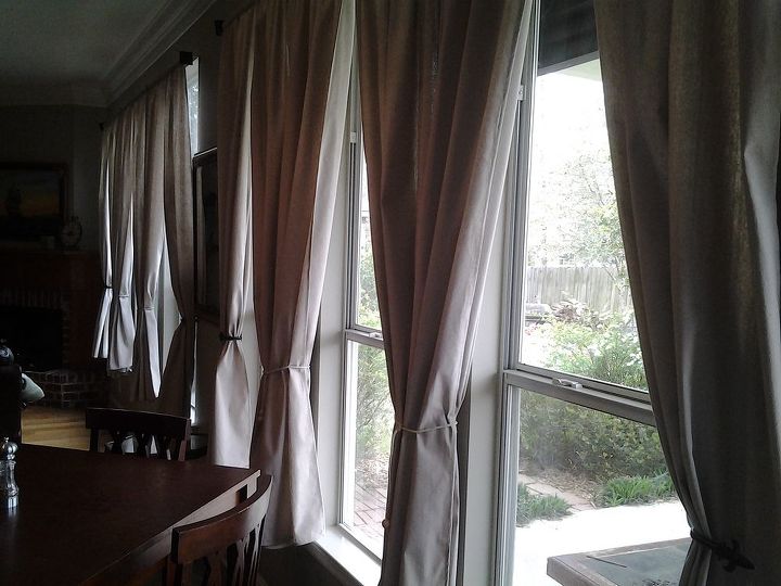 drop cloth curtains, reupholster, window treatments, windows
