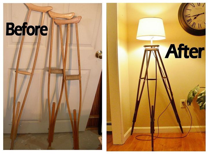 crutches upcycled into tripod lamp, home decor, lighting, repurposing upcycling