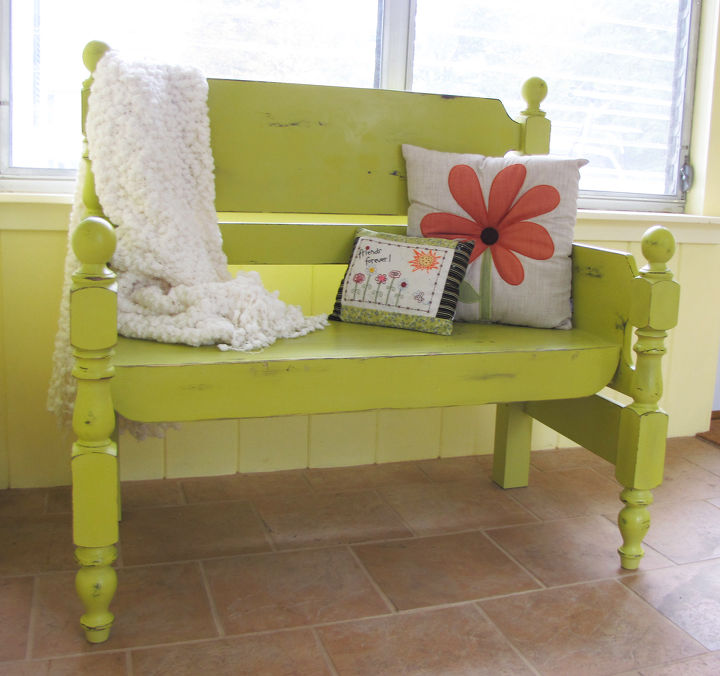 turn that unwanted twin bed into a useful bench, decks, outdoor furniture, painted furniture, repurposing upcycling