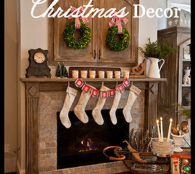 simple natural easy christmas decor, christmas decorations, living room ideas, seasonal holiday decor, wreaths, The fireplace at Cedar Hill with my homemade linen stockings and preserved boxwood wreaths