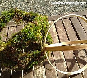 outdoor moss candle orb s, crafts, gardening, outdoor living, Grab handful s of moss and squeeze it around the ring using the twine to wrap as you go until it s covered