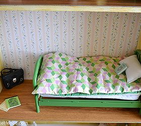 turn a bookcase into an american girl doll sized dollhouse, crafts, diy, Scrapbook paper becomes wallpaper for the bedroom