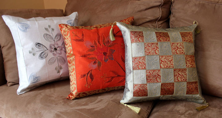transforming ordinary pillows into a display of art, home decor, living room ideas, The Game of Chess unique plait pattern designs mixed with hand painted pillows