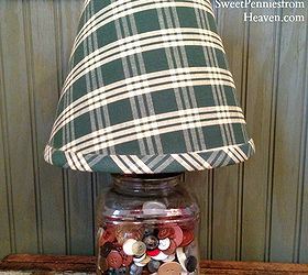 make diy mason jar lamps fun way to upcycle jars of buttons and more, crafts, lighting, mason jars, repurposing upcycling, My jar of buttons after lamp kit and shade were added