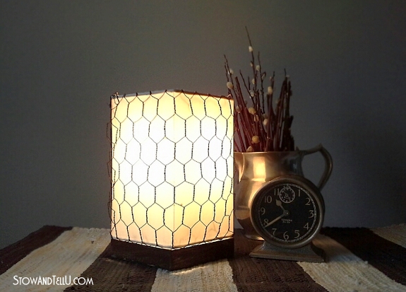 farmhouse look on lamp shade with chicken wire, crafts, home decor