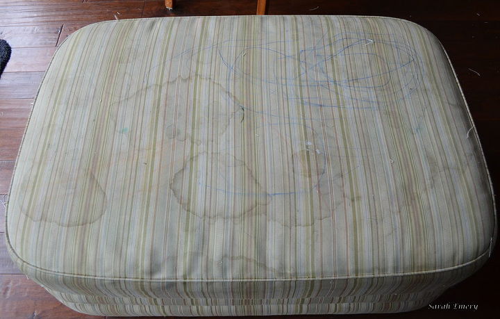ottoman gone bad, painted furniture, reupholster