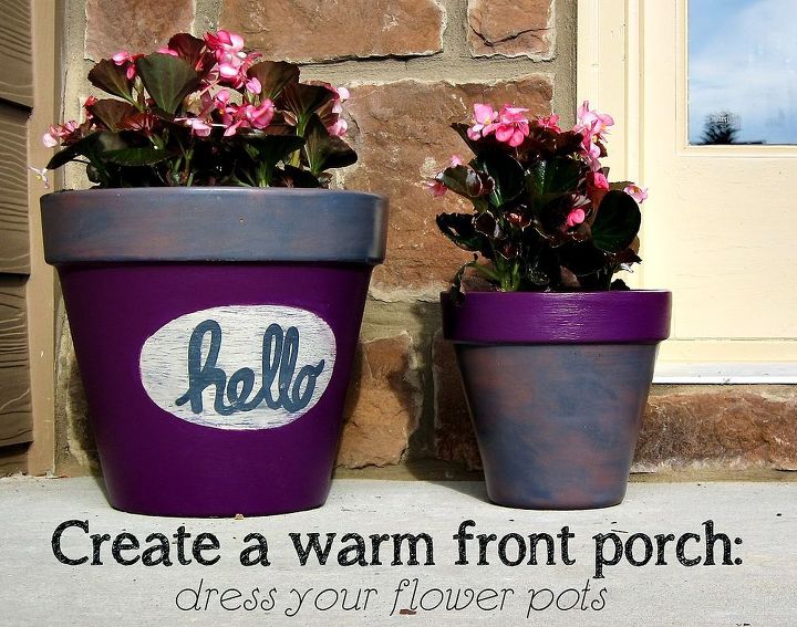 hello painted flower pot, crafts, painting, I love the warm personal touch that these flower pots add to my front door