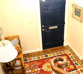 a different rug adds a pop of color to a small space, flooring, foyer, home decor, window treatments, This is the space as we see it when we go down the stairs