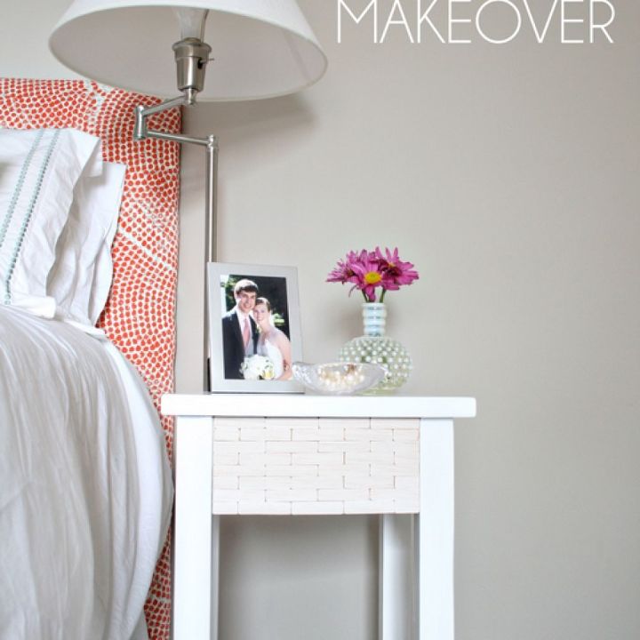 west elm wood tile inspired bedside table makeover, bedroom ideas, home decor, painted furniture