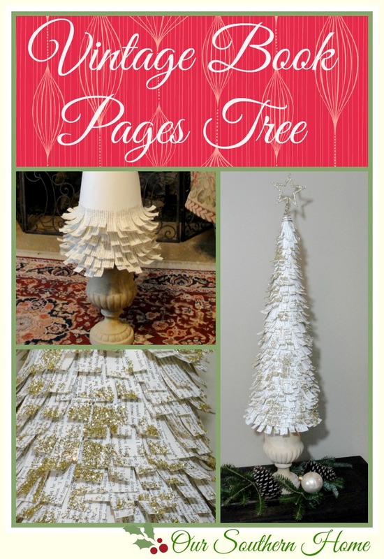vintage look glittered book pages trees, crafts, repurposing upcycling, seasonal holiday decor, Full tutorial is on my blog