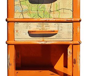 1 of 1 custom orange vintage nighstand featuring a vintage shreveport map, chalk paint, painted furniture, I painted the vintage Cavalier nightstand in orange chalk paint from Annie Sloan