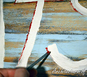 how to make a shabby chic boat sign just a board and craft paint needed and a, crafts, home decor, shabby chic, I used the wrong end of the paint brush for the red shadow of the lettering