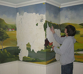 mural restoration, painting, The original paint layer was falling off the wall in sheets