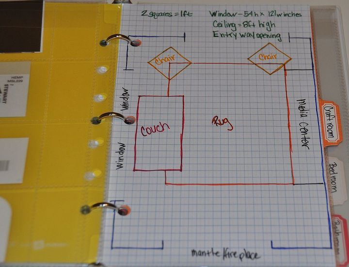 decorating binder to take shopping, crafts, room drawn to scale on graph paper