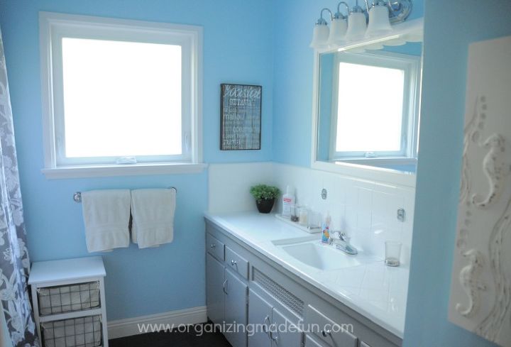 before and after of kids bathroom, bathroom ideas, countertops, home decor, Kids bathroom finished