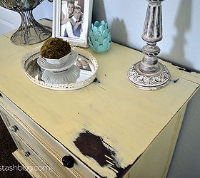 distressed yellow dresser, home decor, painted furniture