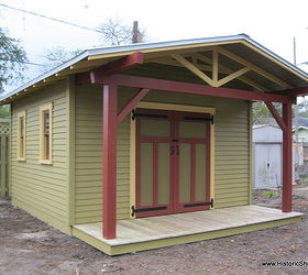 custom shed to complement a craftsman bungalow, garages, outdoor living, Custom 14 x14 Craftsman Bungalow potting shed with 4 deep porch