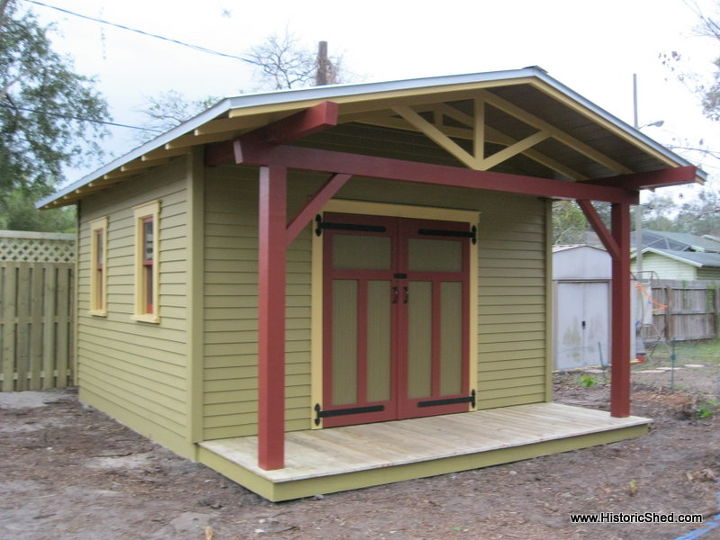 cobertizo a medida para complementar un bungalow artesanal, Cobertizo para macetas Craftsman Bungalow de 14 x14 con un porche de 4 de profundidad