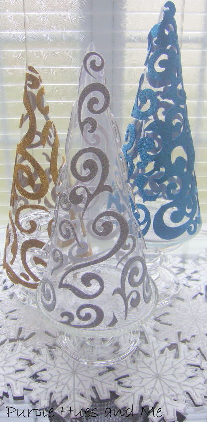 swirls on clear plastic cone trees, crafts, seasonal holiday decor, Oh so simple to make with stunning results