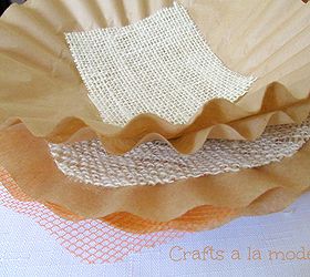 fall burlap and coffee filter wreath, crafts, repurposing upcycling, seasonal holiday decor, wreaths, I stacked up coffee filters burlap circles and orange netting circles and a square piece of burlap on the top