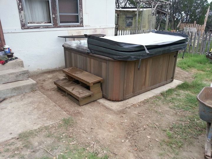 back porch patio transformation, landscape, patio, porches, My plan is to finish removing the grass and level the ground add sand pack it down then add tiles leaving small gaps then add small rock as filler