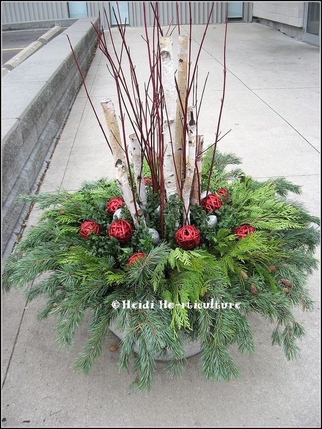 winter planter container designs, christmas decorations, container gardening, gardening, seasonal holiday decor