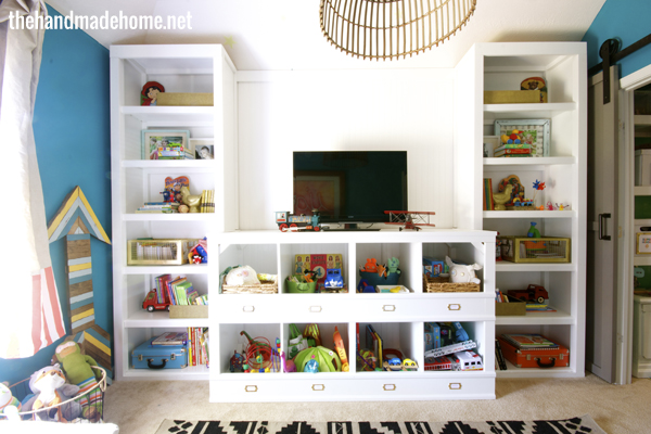 playroom redo, entertainment rec rooms, home decor, storage ideas, built in bookcase and entertainment center