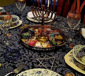chanukah eight candles burning bright, home decor, seasonal holiday decor, 8th night table setting and lighted Chanukah menorah