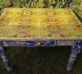 table top transformation napkin decoupage diy tutorial, My chippy paint table is finished