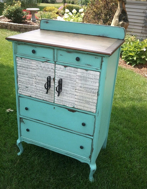 antique dresser refinished in music, painted furniture, repurposing upcycling, After