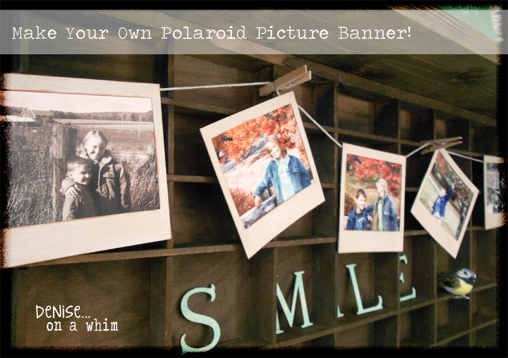 diy vintage polaroid picture banner, crafts, home decor, I attached the banner to my shelf with mini clothespins