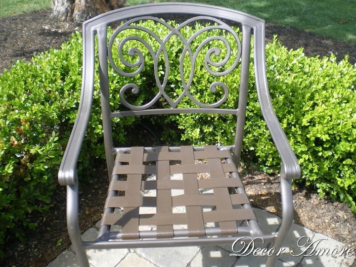 spraying new life into old patio furniture, painted furniture, Chair after paint and new straps were added