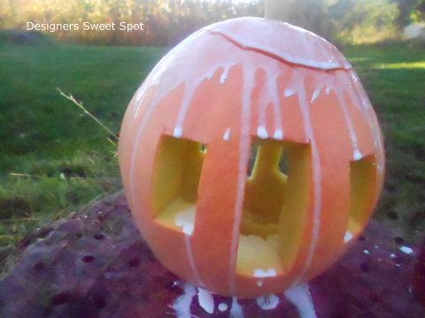 how to make a cinderella pumpkin coach, crafts, gardening, seasonal holiday decor, I dripped the glue mixture all over the top of the pumpkin letting it run down the sides