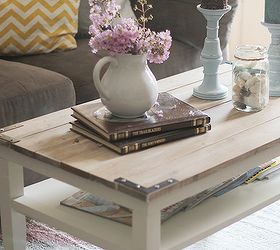 diy planked farm style coffee table, diy, painted furniture, repurposing upcycling, woodworking projects, Table transformation with a planked wood top and brackets