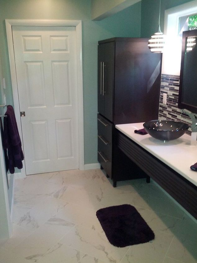 complete bath re do flipped the layout punched out a wall modern amp, bathroom, remodeling, After custom cabinets
