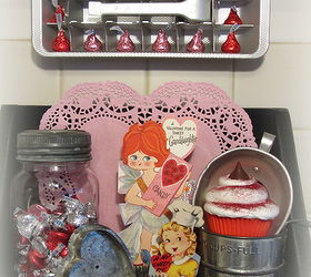 a valentine s day vintage kitchen vignette, seasonal holiday d cor, valentines day ideas, Check out my blog to see how I made the ice cube tray work as a candy display