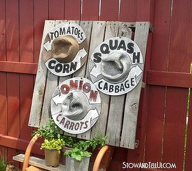 garden signs on straw hats, crafts, gardening, outdoor living, repurposing upcycling