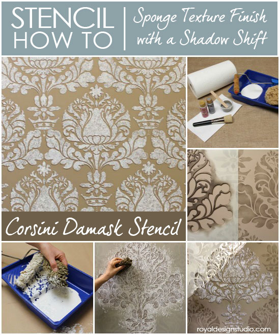 stencil how to easy sponge roller texture and stencil shadow shift, painted furniture, wall decor, Visit our blog for the full 6 step how to guide