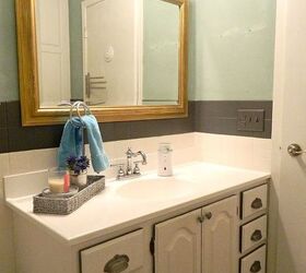 updating a bathroom for 71 00, bathroom ideas, home decor, Rub n Buff and texture paint create a faux antique mirror