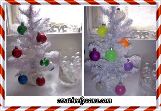 glitter ornaments, christmas decorations, seasonal holiday decor, Glitter Christmas Ornaments done with jewel tones neon