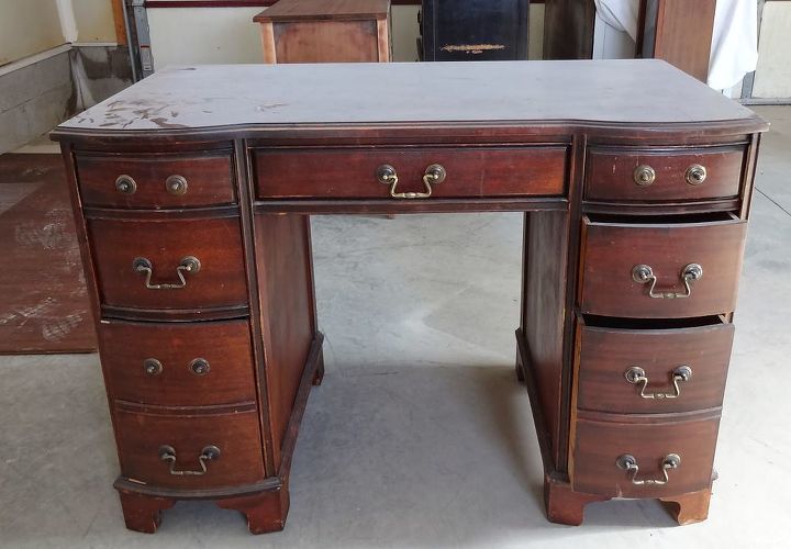 refinished antique desk, painted furniture, Here it is before Lots of scratches and a missing pull