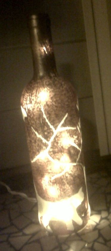 i upcycled empty wine bottles into halloween lamps, crafts, halloween decorations, seasonal holiday decor, etched