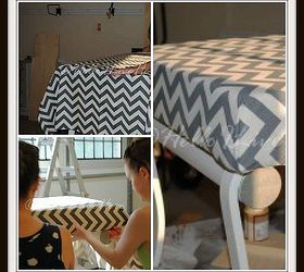 3 garage sale table frame goes bench, diy, painted furniture, repurposing upcycling, Adding the Chevron Fabric