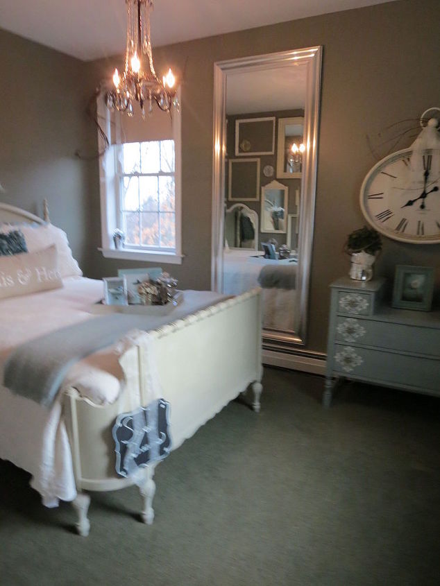 guest bedroom makeover, bedroom ideas, home decor, After entry now Notice the long wall mirror reflecting the wall of mirrors and frames otherwise would not be noticed until one enters the room