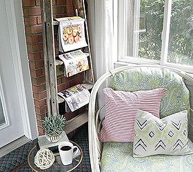 diy sunroom makeover, home decor, painted furniture, Ladder magazine rack