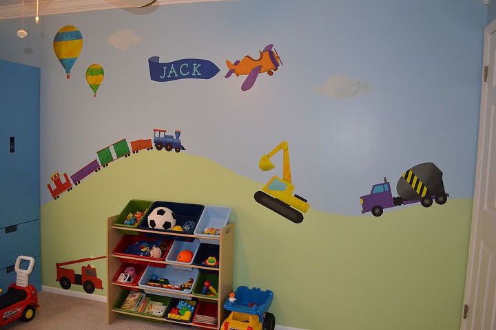 children bedroom wall murals, painting, wall decor, Transportation theme wall mural for a boys bedroom