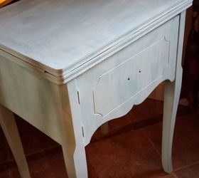 beachy zebra sewing table, chalk paint, painted furniture, here she is with just one coat of paint